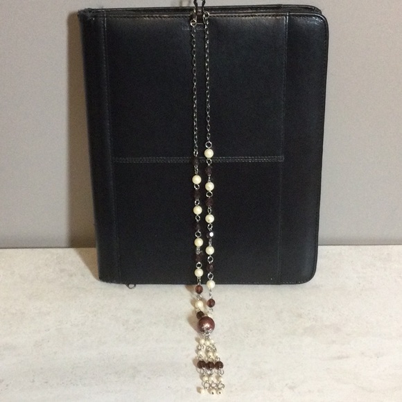 Pearl and brown bead drop necklace - Picture 2 of 8